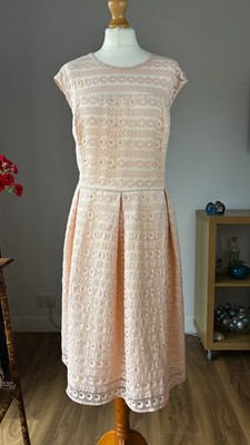 Lindy Bop Blush Spitzen Midikleid UK 24 Abschlussball Hochzeit Anlass 50er gefüttert Übergröße