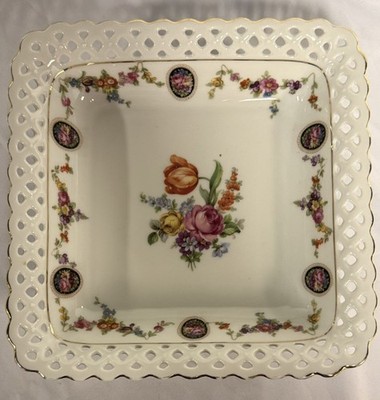 Vintage Schumann Reticulated Porcelain Bowl Eleanor Bavaria 8 3/8 Square