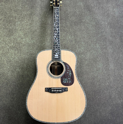 New 41 Inch D Style Solid Acoustic Guitar Natural Spruce Top Abalone Vine Inlay