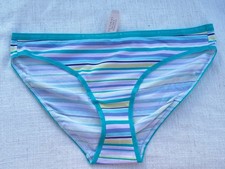 Vintage Victoria s Secret Bikini Rare Panty Bright Blue Signature Stripe XL NWT