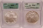 Lot of 2 Silver Eagles 1993 & 2004 ICG MS69 Old Green Label Holders