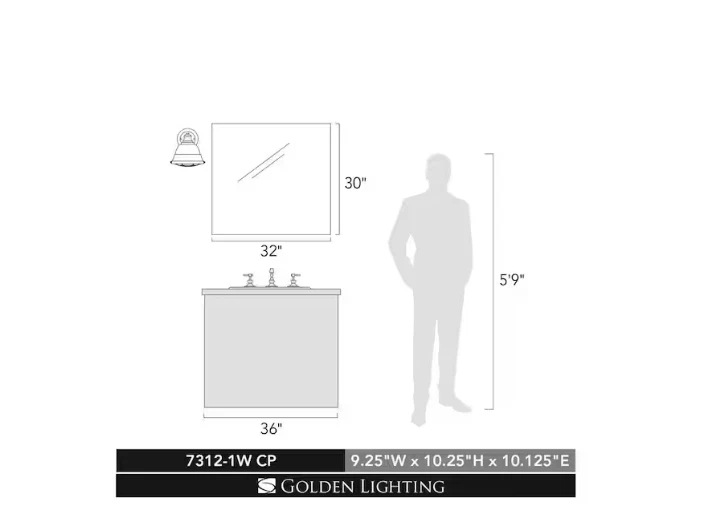 Aplique de pared Golden Lighting Bartlett 1 luz, pátina de cobre - 7312-1WCP Foto 4 de 4