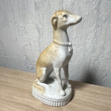 Figurine Décorative Chien Assis Type Lévrier Sur Socle Biscuit Style 19 Siècle 
