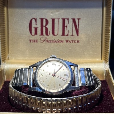 Vintage Gruen 460SS Automatic Veri-Thin Mens Watch W/ Original Box & Extra Band 