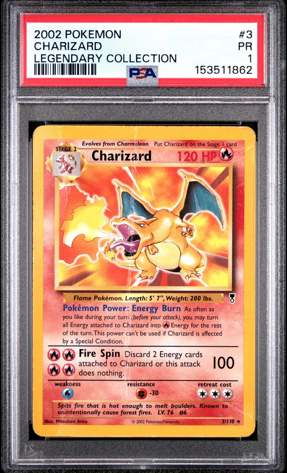 2002 POKEMON LEGENDARY COLLECTION #3 CHARIZARD PSA 1