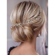 Bride Rhinestone Wedding Hair Vine Gold Bridal Hair Piece 17.7 Inch Head