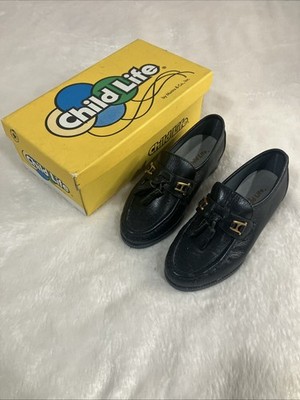 VINTAGE-Child Life by Munro & Co.,Inc. Kids Black Leather Loafers