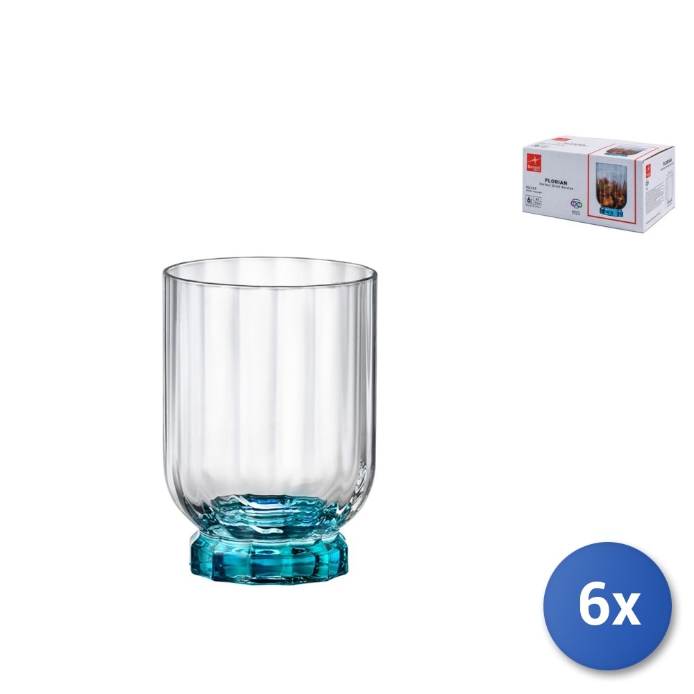 6x Florian Glass Blue Foot Clear Glass Rocks 30Cl