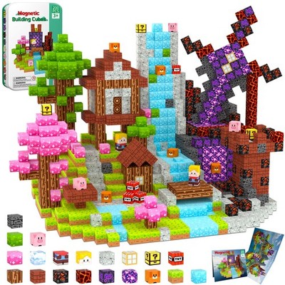 iLacven Magnetic Blocks Travel Magnetic Building Blocks Cubes  200 PCS Tin Bo...