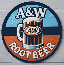 A & W Root Beer 8" Diameter Novelty Metal Sign Made In USA New!
