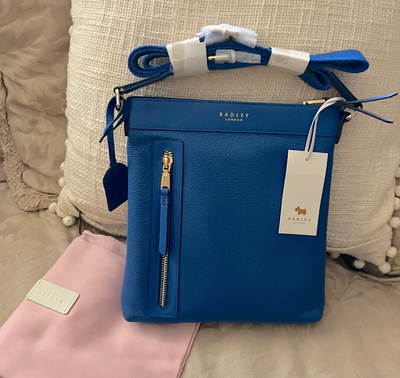 💕RADLEY LONDON Zippy Small Leather Zip top Crossbody Bag Cobalt