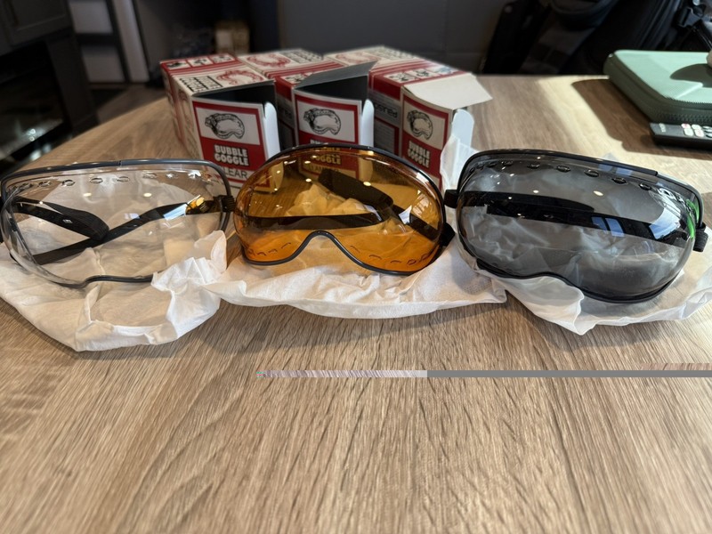 NEW In Box Lot Of 3 Vintage Paulson Bubble Goggles: 1 Clear, 1 Smoke, 1 Amber