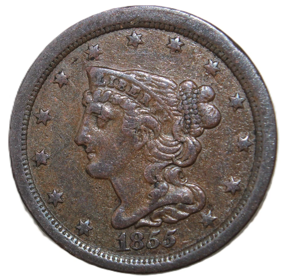 Medio centavo cabello trenzado 1855 - ELECCIÓN AU / ENVÍO GRATUITO - SMH-386 Foto 2 de 4