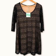 NEW Umgee Womens Small Dress Black Lace Overlay 3/4 Sleeve Crochet Dark Romantic