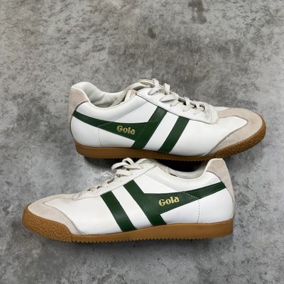 Gola Harrier Leather Shoes Mens Size 9 White Green Gum Sole Retro Sneakers