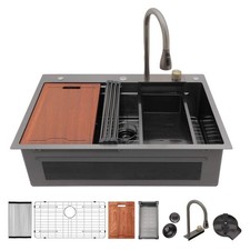 33x22 Gunmetal Black Drop-In Kitchen Sink 16 Gauge Stainless Steel