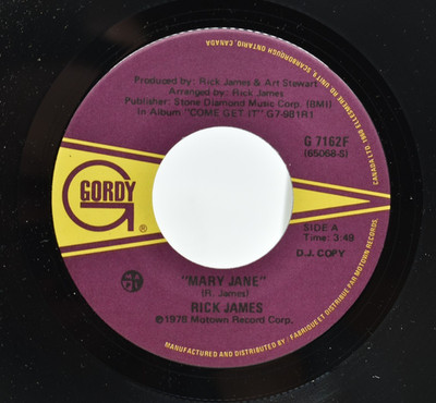 Gordy Records - RICK JAMES ''Mary Jane / Dream Maker'' 45RPM. G7162F. DJ Copy