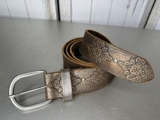 Vintage Metallic Leather Belt Floral Etched Studded COWHIDE Y2K 30-38in