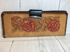 Vintage Leather Wallet Floral Rose Tooled Western Snap Closure Handcrafted