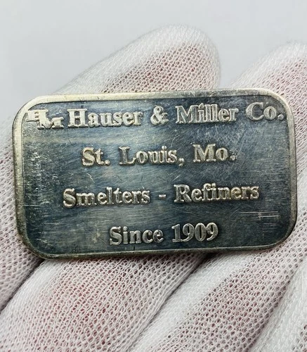 Vintage Hauser & Miller Co 1 Troy Oz .999 Fine Silver Bar St Louis