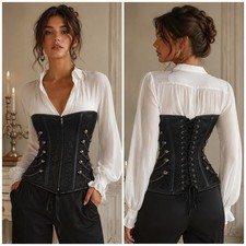 Spirit Black Corset Top Womens Small Jacquard Steampunk Gothic Chain Detail Top