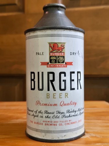 BURGER PALE DRY BEER - EARLY 1950'S 12OZ HIGH PROFILE CONE TOP CAN - CINCINNATI