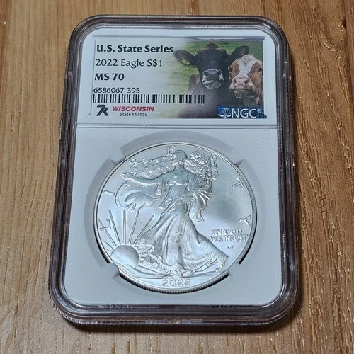 2022 American Silver Eagle $1 NGC MS70 U.S State Series Wisconsin