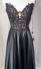FAVIANA Long Black Formal Prom Dress Size 2 Strapless Embellished Bodice Lace