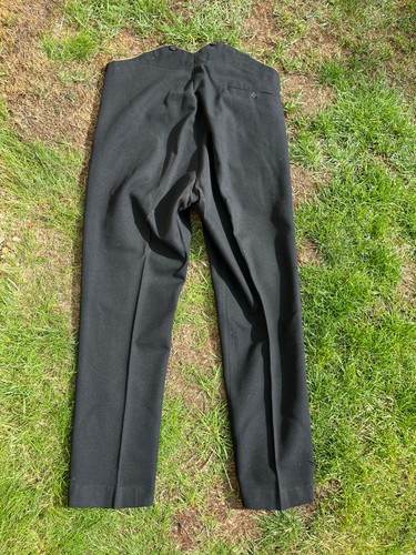 Vintage 1940's Black Barathea Wool Trousers Button Fly High Waist-38"L 31"L - Picture 2 of 3