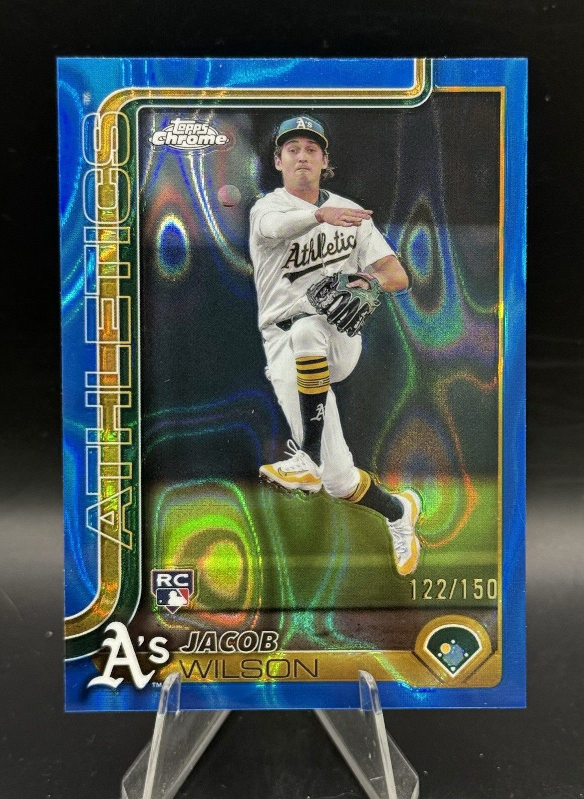 Jacob Wilson 2025 Topps Chrome Blue Refractor 122/150 RC ROOKIE #96 ATHLETICS