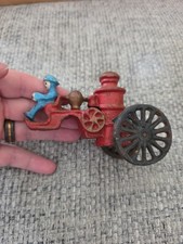 Vintage Cast Iron Horse Drawn Fire Truck Wagon, Pumper No Horse As Shown