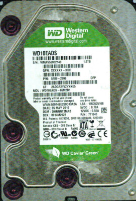 WD10EADS-65M2B1,  DHRNNT2MAB  WESTERN DIGITAL SATA 1TB MAY 2010 WMAV