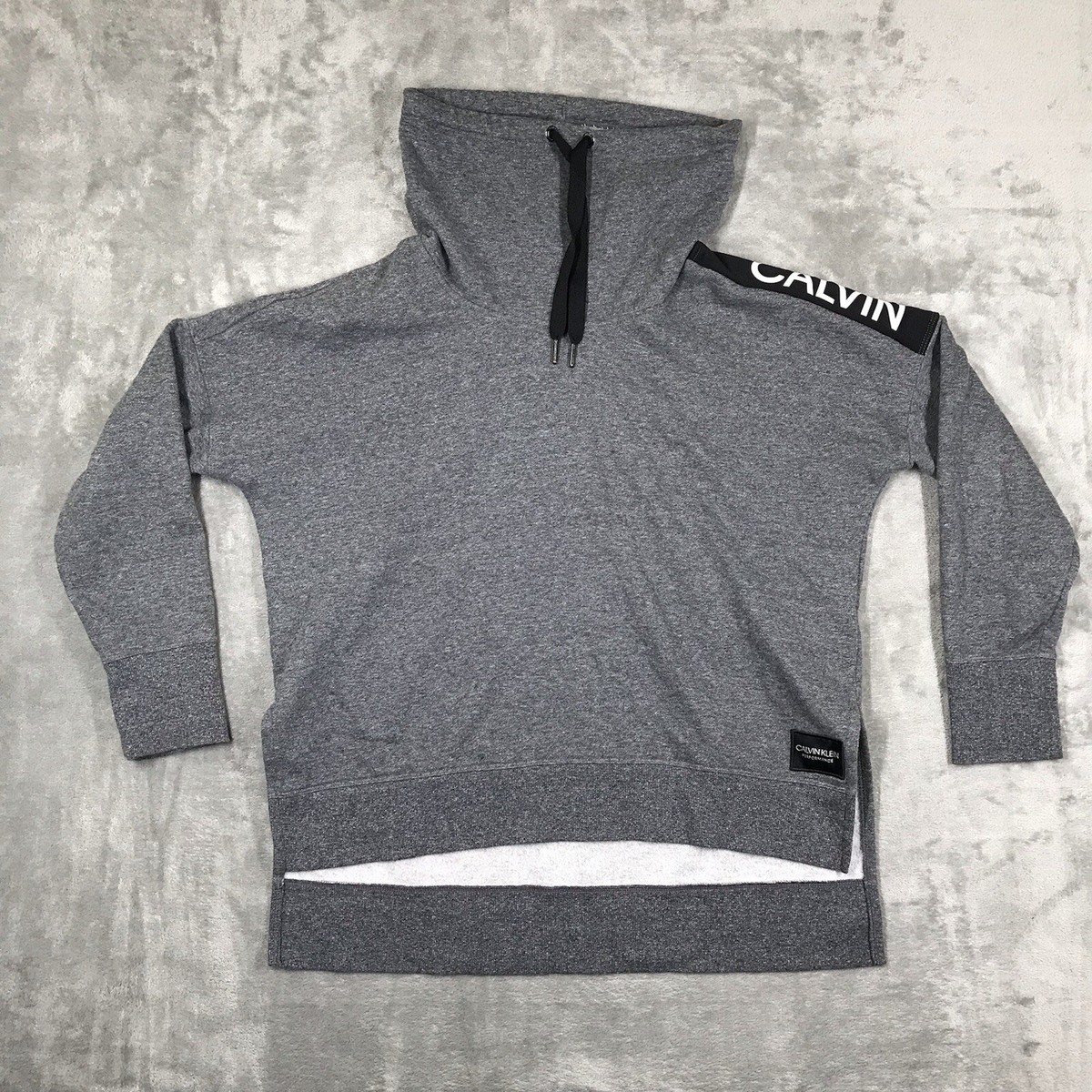 Calvin Klein Performance Sweatshirt M Gray Cowl Neck Embroidered Fleece  Lined