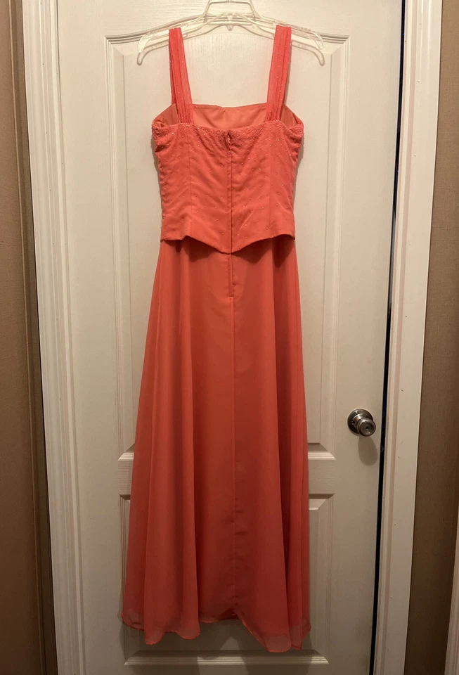 Jordan Talla 6 Largo Cuentas Boda Baile de graduación Vestido de Noche Formal Coral Rosa Salmón Foto 2 de 4