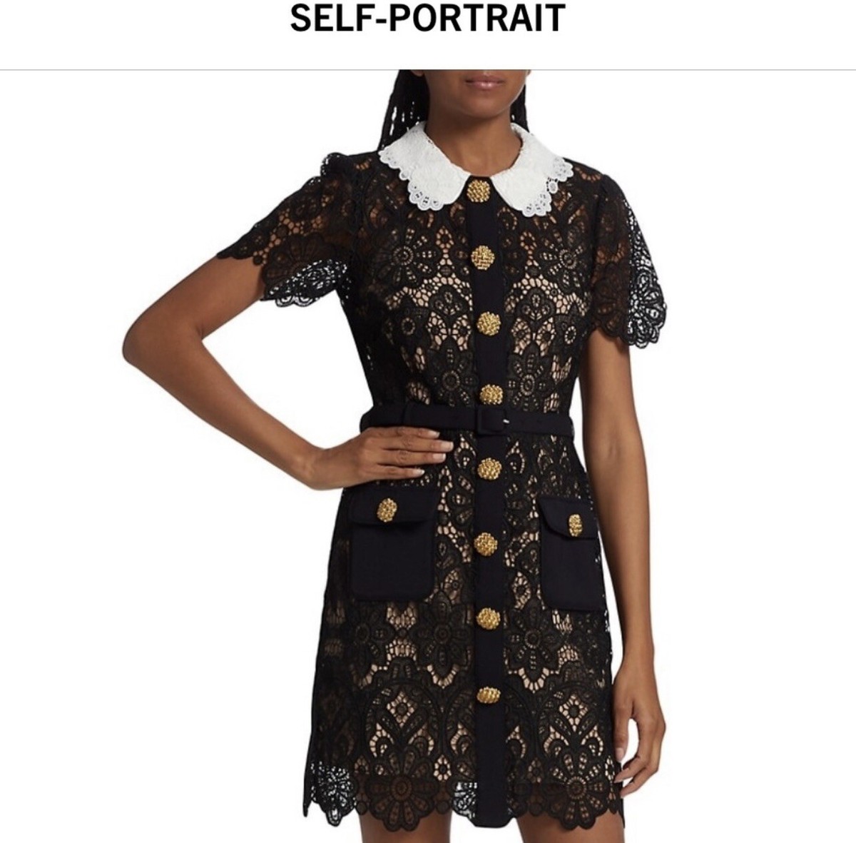 self portrait black and white lace dress self-portrait - White Lace Contrast Collar Dress