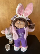 Cabbage Patch Kids ‘86 Brown eyed Girl + Purple Bunny Outfit, Ears + Slippers