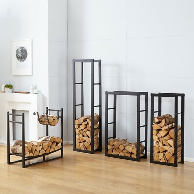 Neo Black Firewood Log Wood Rack Storage Holder Metal Shelf Stand Tall Steel  | eBay