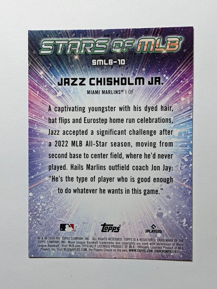 2024 Topps Series 1 Stars of MLB #SMLB-10 Jazz Chisholm Jr. Miami Marlins - Image 2 of 2
