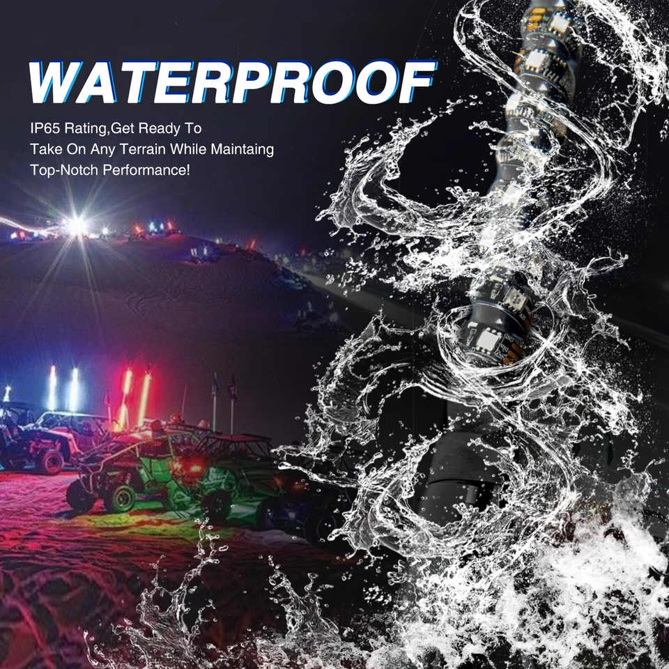 Pair 4ft RGB Spiral LED Whip Turn Signal Brake Light Antenna With Flag & Remote - Image 4 of 4