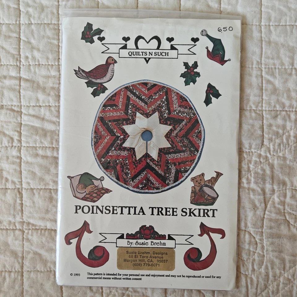 Rare 1993 Poinsettia Tree Skirt Christmas Holiday Seasonal Pattern & Template - Image 4 of 4