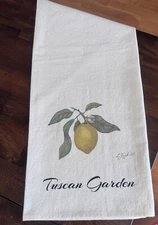 Designer Natural Flour Sack Tea Towel 27”x27” Tuscan Garden: Lemon 100% Cotton