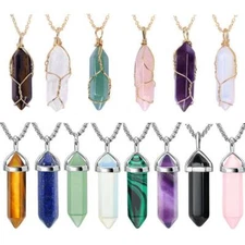 Natural Quartz Crystal Point Chakra Healing Gemstone Pendant Necklace Stone Gift