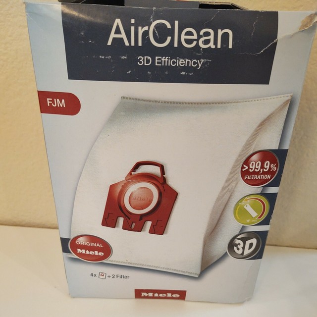 Miele AirClean 3D Efficiency Dust Bag, Type FJM, 4 Bags & 2 Filters for