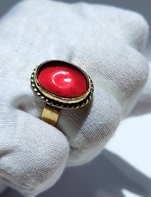 PHARAONIC COPPER RING IN ANCIENT EGYPTIAN STYLE FROM BC RED TURQUOISE STONE