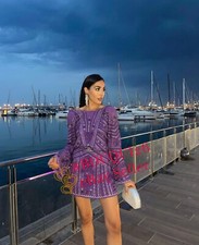 ZARA NEW WOMAN BEADED TUNIC SHORT DRESS PURPLE REF: 7521/007/