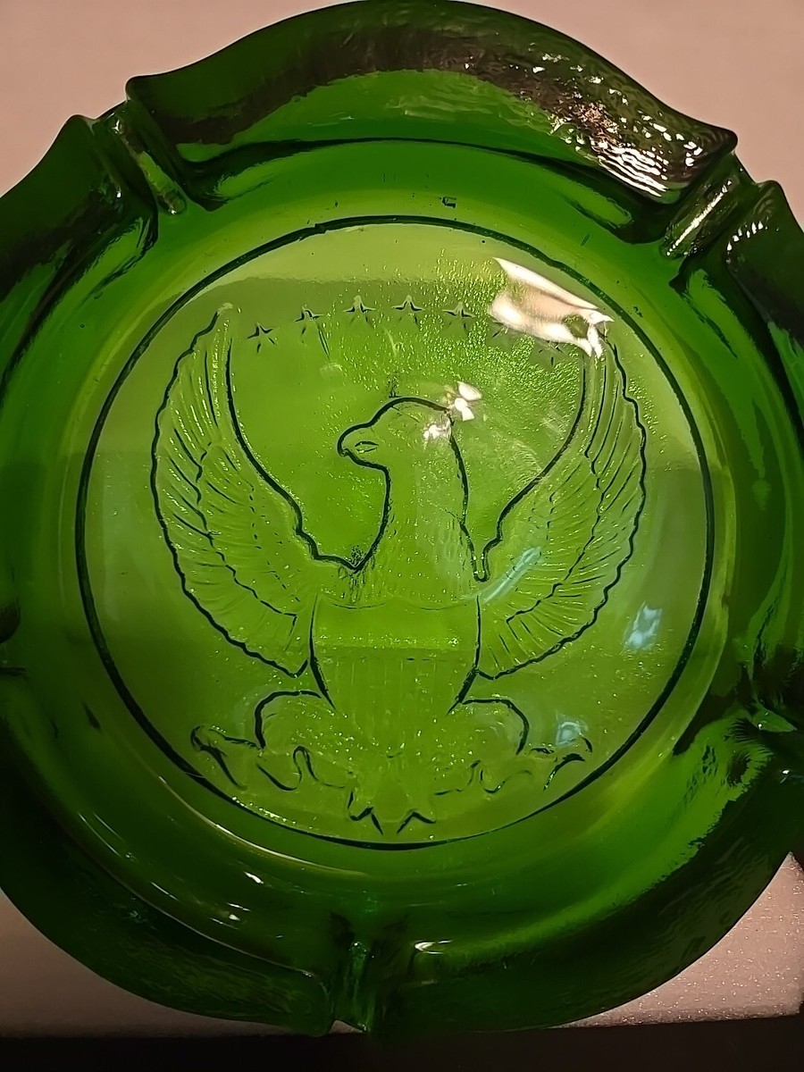 Vintage Indiana Tiara LARGE Green Glass Ashtray American Eagle