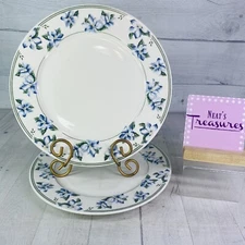 Sango SUMMERWIND Blue Floral Green Rings Oven Safe Ceramic Dinner Plates Set 2