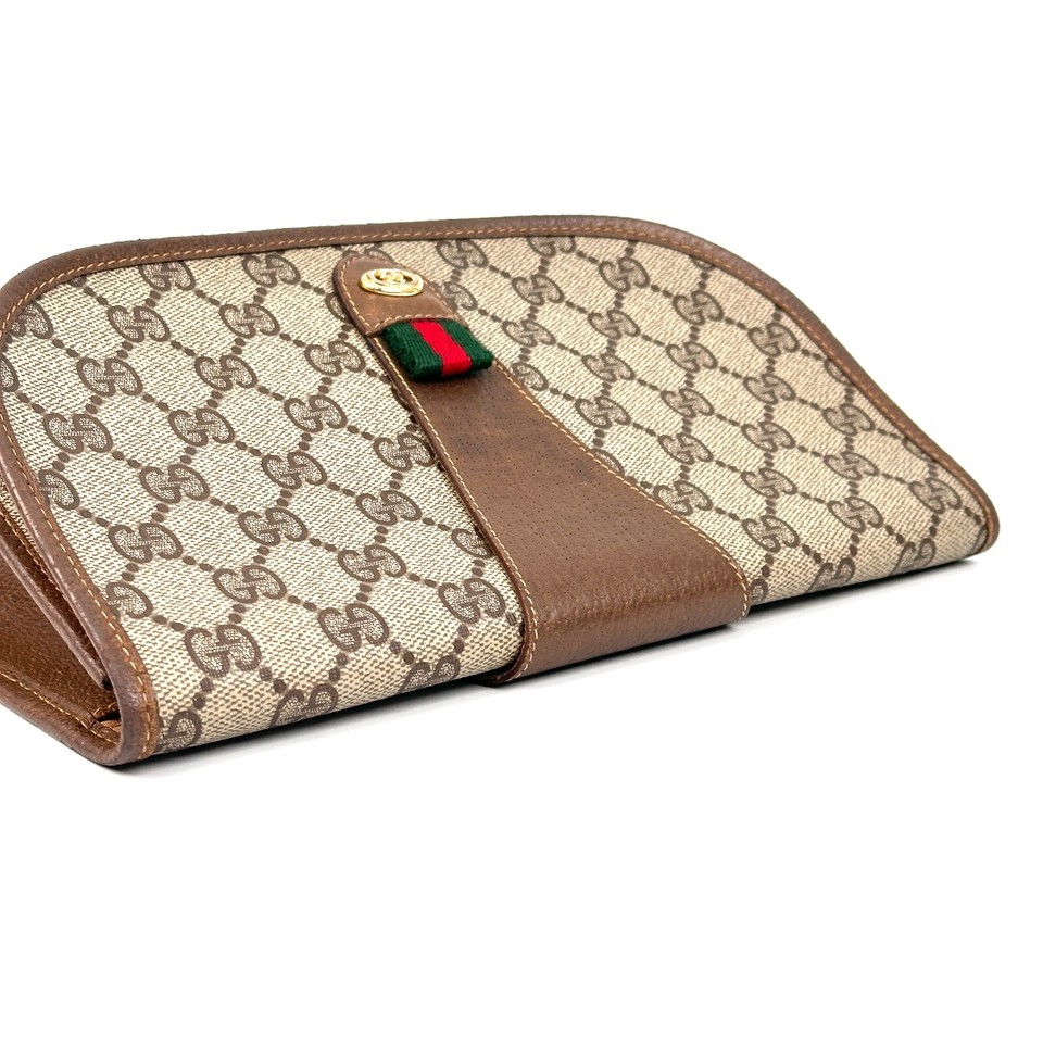 *Read* GUCCI Clutch Bag Purse Sherry Line GG Supreme PVC Leather Auth