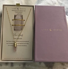 Luna Norte Rose Quartz Necklace & Crystal Set~14KT Plated Brass New In Box!