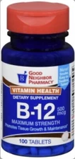 GNP Vitamin B-12, 500 Mcg Tablets, 100 Count FAST FREE SHIPPING!